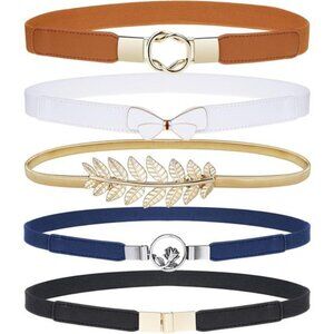 Skinny Belts for Women 5 Pack, Fashion Dress Belts Stretch Women Waist Belts